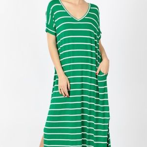 Kelly Green Striped Maxi with pockets